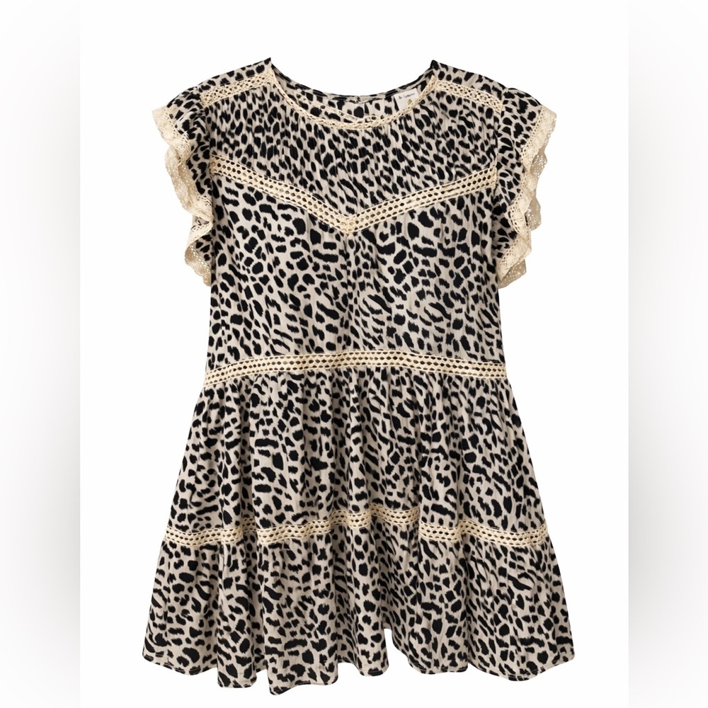 By Together Leopard Print Lace Trim Babydoll Dress / Tunic